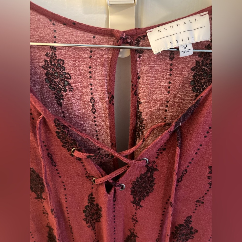 Kendall & Kylie Maroon Lace-Up Romper with Black Design